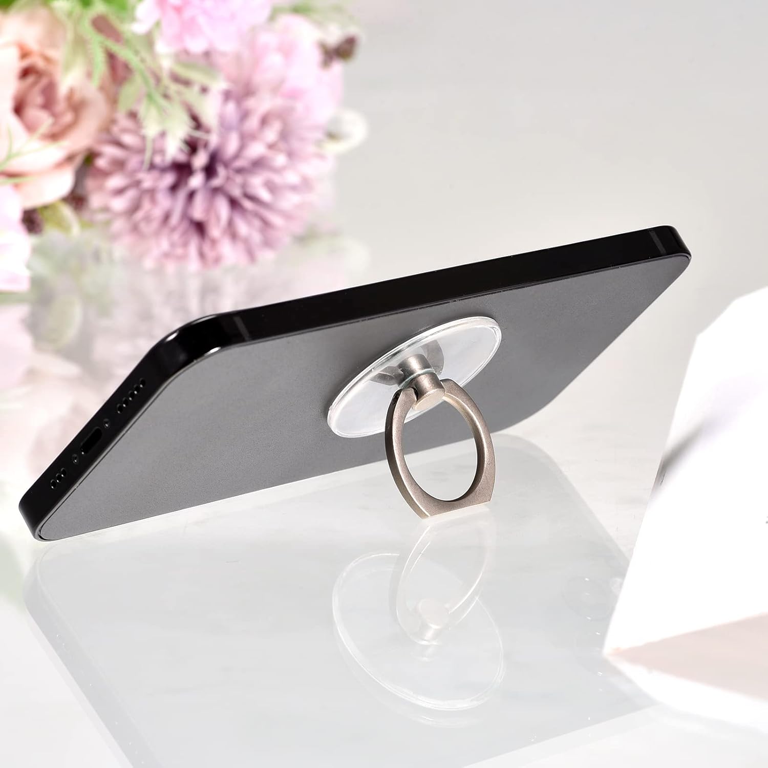 uxcell Soporte transparente para anillos de teléfono, soporte transparente para el teléfono, funda, tableta, juego de 2 formas (gato x 2, redondo x