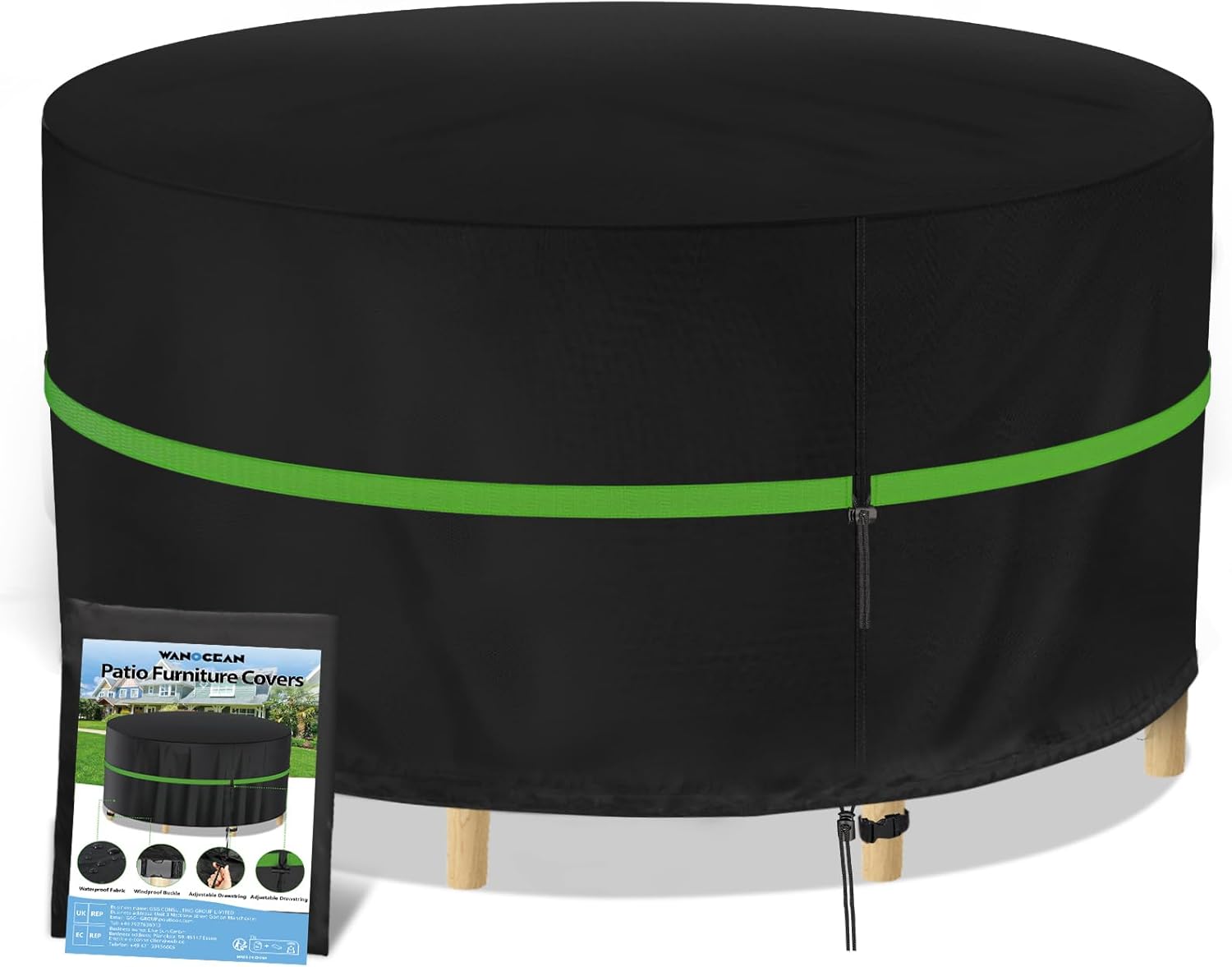 Wanocean Fundas redondas para muebles de patio, 100% impermeables, antidecoloración, juego de sillas de mesa para exteriores, fundas redondas para