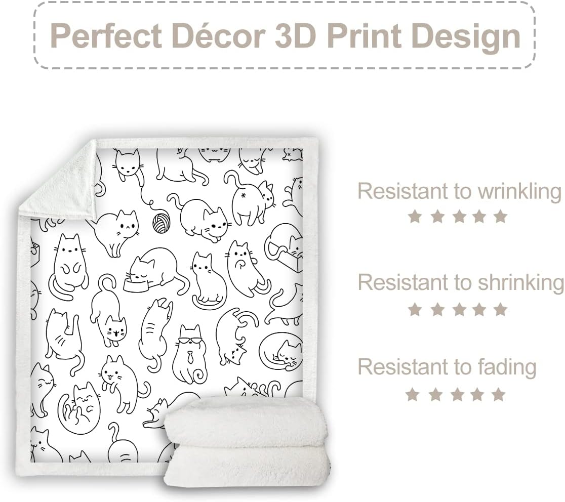 Sleepwish – Manta sherpa de gatos, muy suave, reversible, ultra lujosa, reversible, ultra lujosa, de felpa y vellón, para mascotas, sofá o cama,