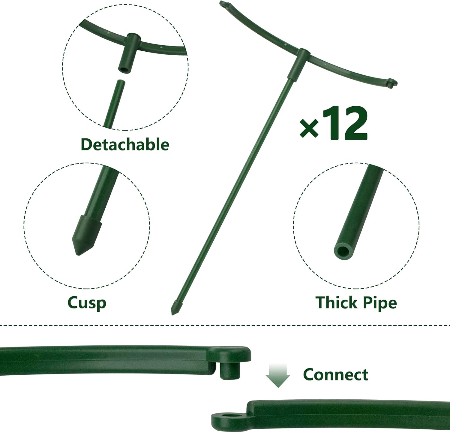 Paquete de 12 estacas de soporte para plantas semicirculares, soporte apilable de 3 niveles para flores de jardín, estacas para plantas de interior