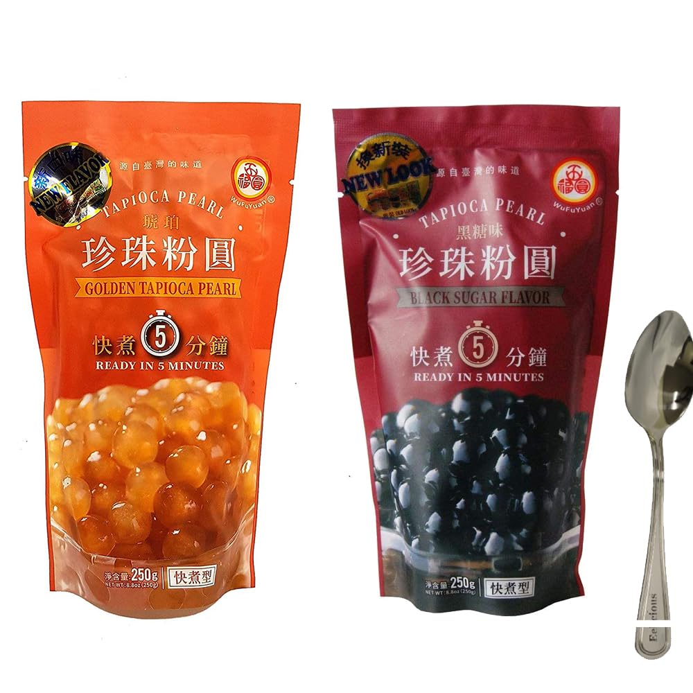 Tapioca Pearl Black Sugar, Golden New Flavor 8.8 oz Viene con 1 cuchara Eelicious