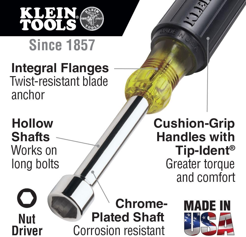 Klein Tools 646-12M llave para tuerca con punta hexagonal magnética de 12 pulgada con vástago hueco de 6 pulgadas