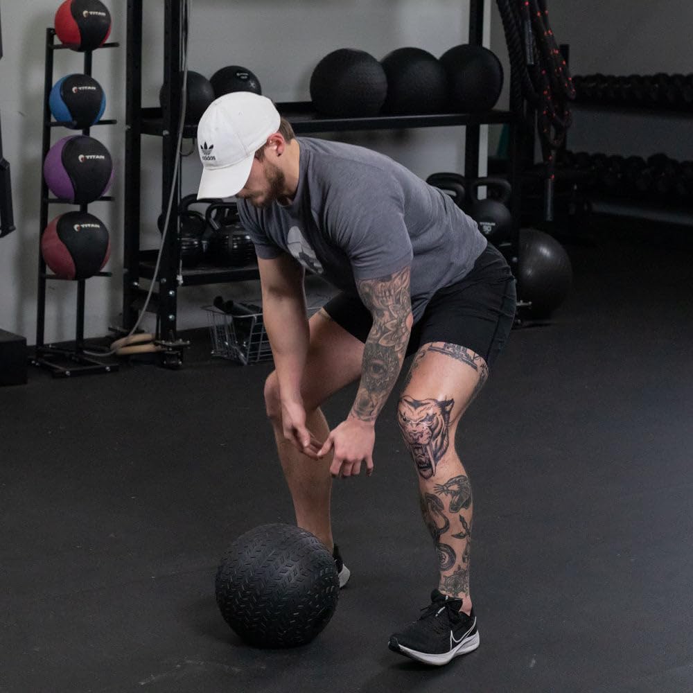 Titan Fitness Pelota de goma de golpe, rebote muerto, entrenamiento con pesas lanzar, atrapar, golpear, girar