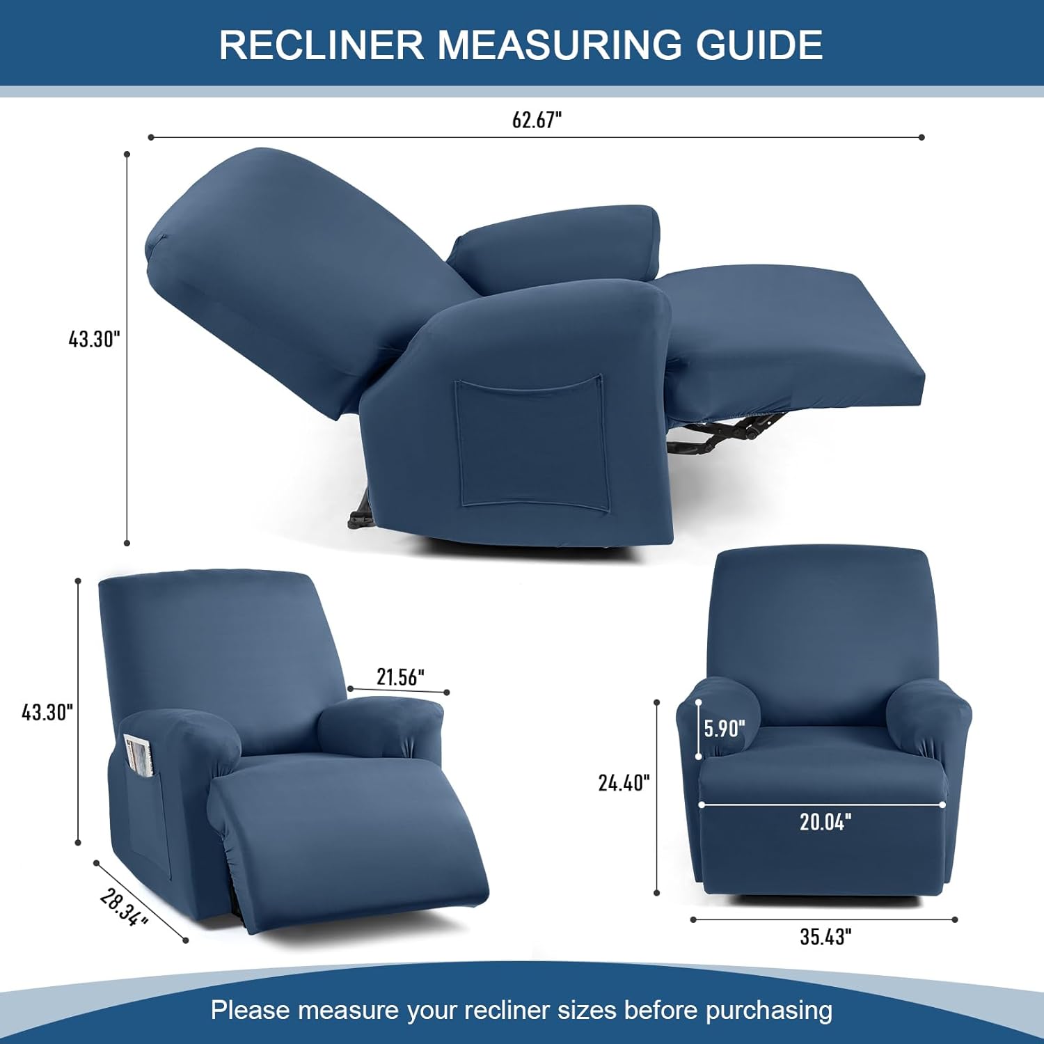 TAOCOCO Fundas para sillas reclinables, tela de poliéster elástico, 3 piezas para sillones reclinables grandes, suaves, transpirables y agradables
