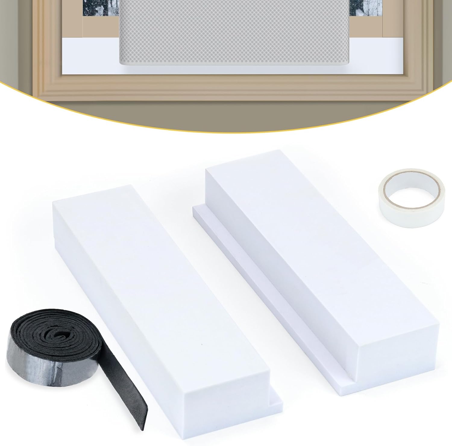 Powrocket Paquete de 2 bloques de espuma para unidades de aire acondicionado en forma de U, bloque de espuma lateral de cortina de CA para ventana