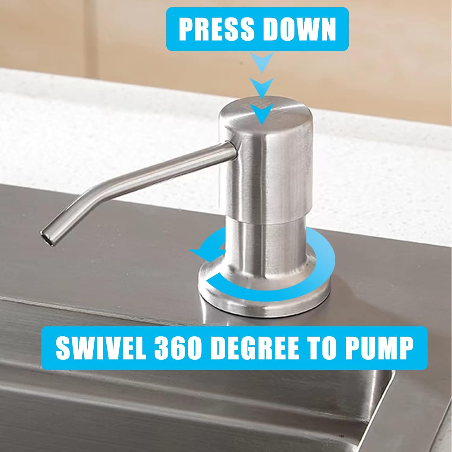 XINHUAYJ Dispensador de jabón para platos para fregadero de cocina, dispensador de jabón integrado de acero inoxidable con kit de tubo de extensión