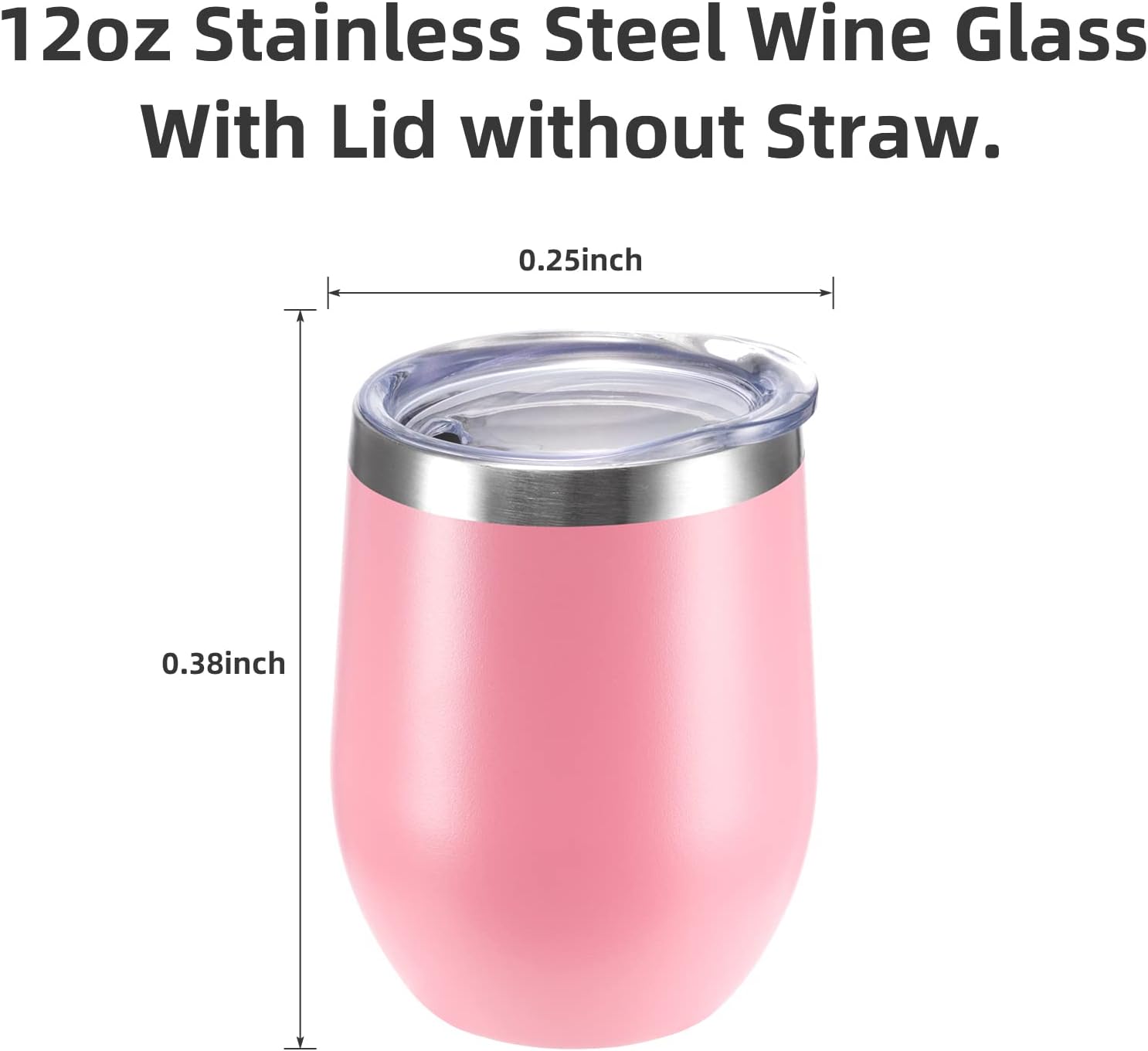 Paquete de 12 vasos de vino de acero inoxidable con tapa. Vaso de vino aislado de doble pared sin tallo de 12 onzas. La copa de vino es adecuada