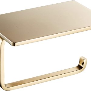 Soporte de papel higiénico para baño, latón macizo y soporte de rollo de papel de hotel superior con almacenamiento de teléfono celular, acabado Soporte de papel higiénico para baño, latón macizo y soporte de rollo de papel de hotel superior con almacenamiento de teléfono celular, acabado