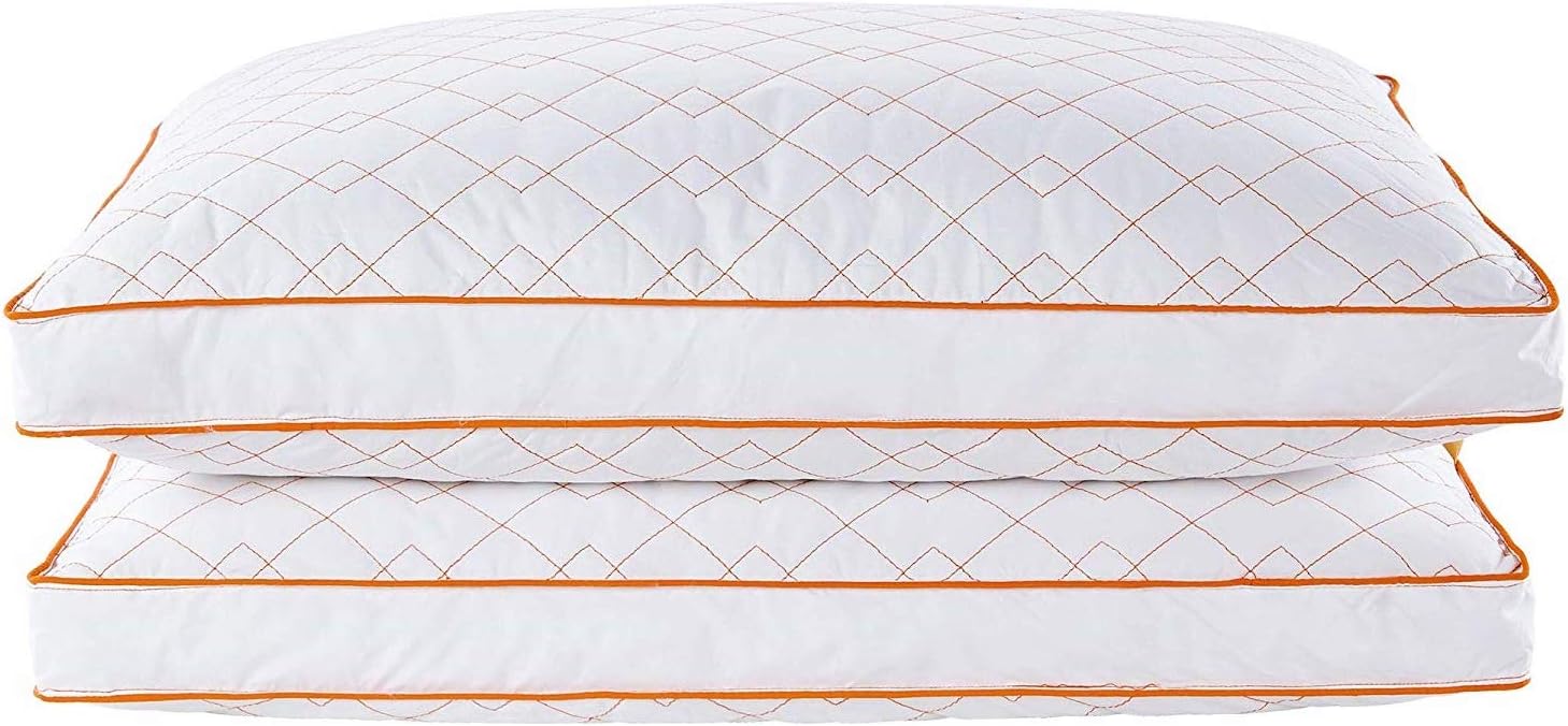 Juego de 2 almohadas de plumón de ganso para dormir con funda de algodón 100% premium, Algodón, Anaranjado, King