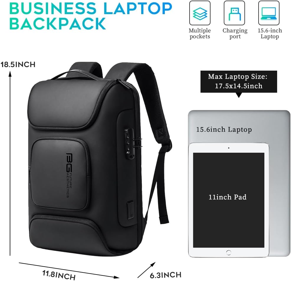 BANGE Mochila antirrobo con puerto de carga USB, mochila de negocios ligera para hombres y mujeres.., Negro (más), Computadora portátil
