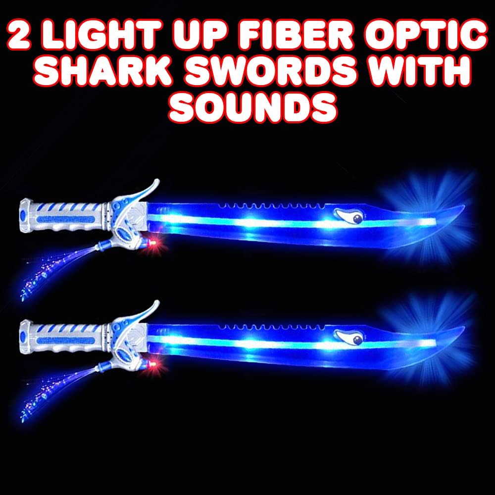 ArtCreativity Espada de tiburón de fibra óptica con LED geniales y efectos de sonido, juego de 2, espadas de juguete de 23.5 pulgadas para niños,