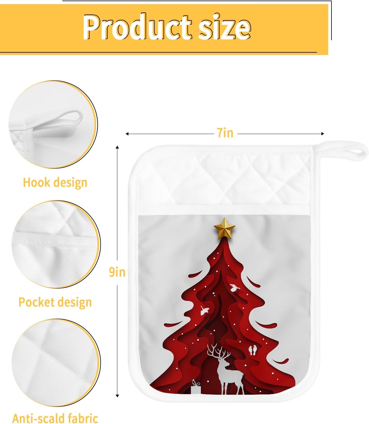 Juego de 2 soportes para ollas de árbol de Navidad para cocina, antideslizantes y aislantes de calor, juego de agarraderas de tela de toalla con