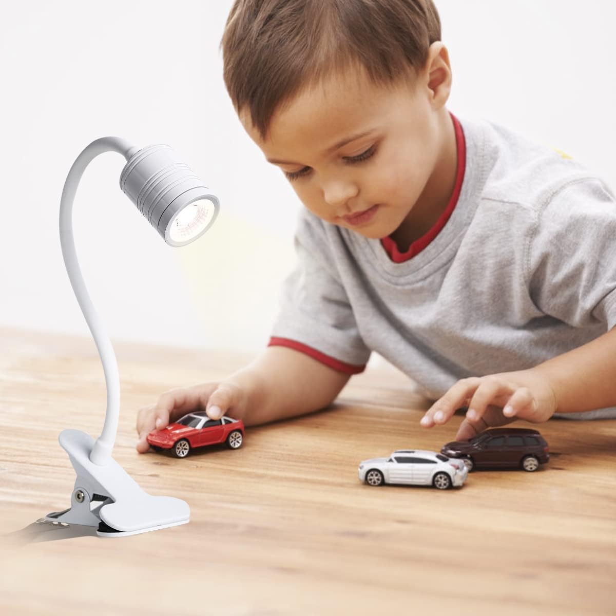 EAGLOD Luz LED de 3 brillos con abrazadera, lámpara LED portátil de clip, clip USB en la lámpara de escritorio, luz de lectura nocturna de cuello de