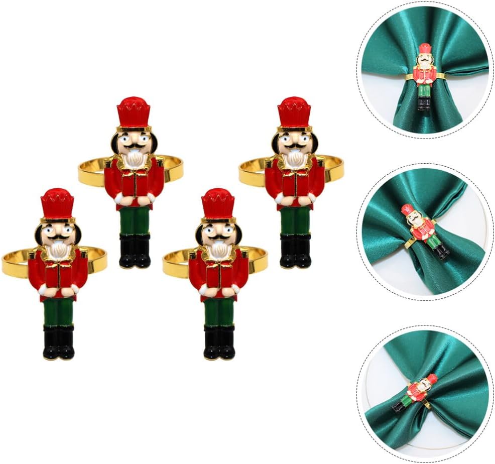 EXCEART Servilleteros de cascanueces de Navidad, 4 servilleteros de Navidad, anillos de mesa para suministros de fiesta de Navidad