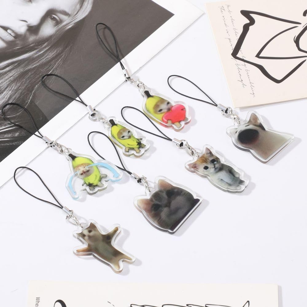 EXPHAIN 7 piezas de llavero con dije para teléfono con diseño de gato Y2k, lindo Kawaii para teléfono, correa estética, Acrílico, No es una piedra