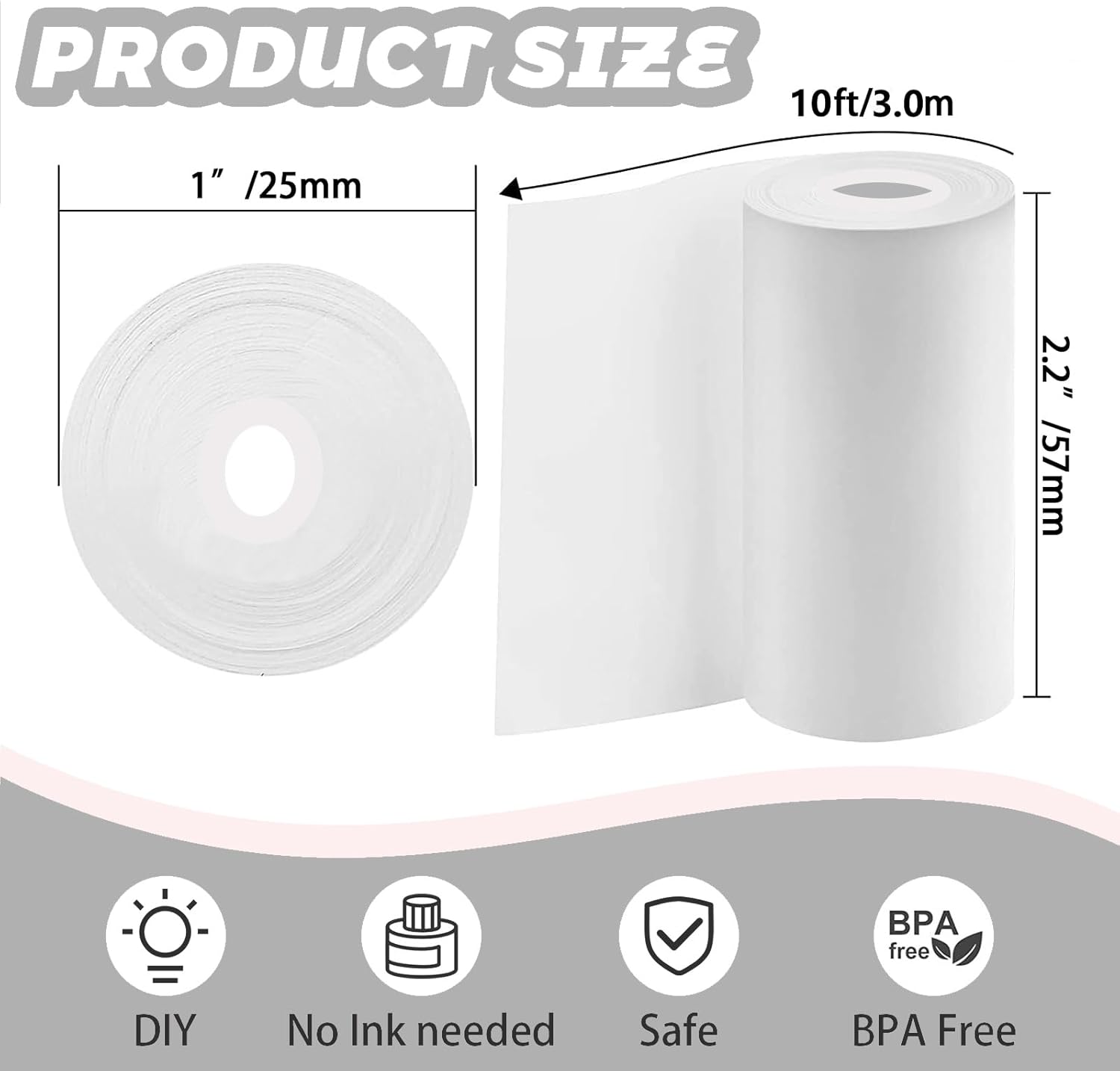 10 rollos de papel adhesivo para impresora térmica, mini papel adhesivo para impresora de 2.244 x 0.984 in, mini papel adhesivo para impresora de