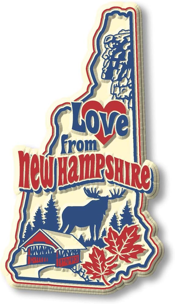 Imán vintage de Love from New Hampshire de Classic Magnets, recuerdos coleccionables fabricados en los Estados Unidos, 2 x 3.5 pulgadas