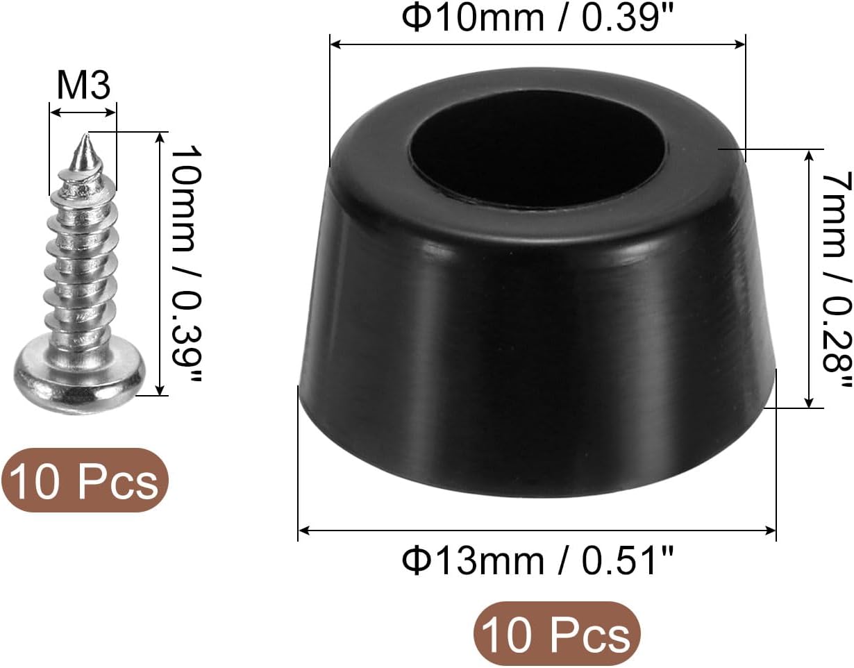 uxcell 10 pies de goma para parachoques, almohadillas redondas de 0.28 pulgadas de alto x 0.51 pulgadas de ancho con arandela de acero inoxidable y