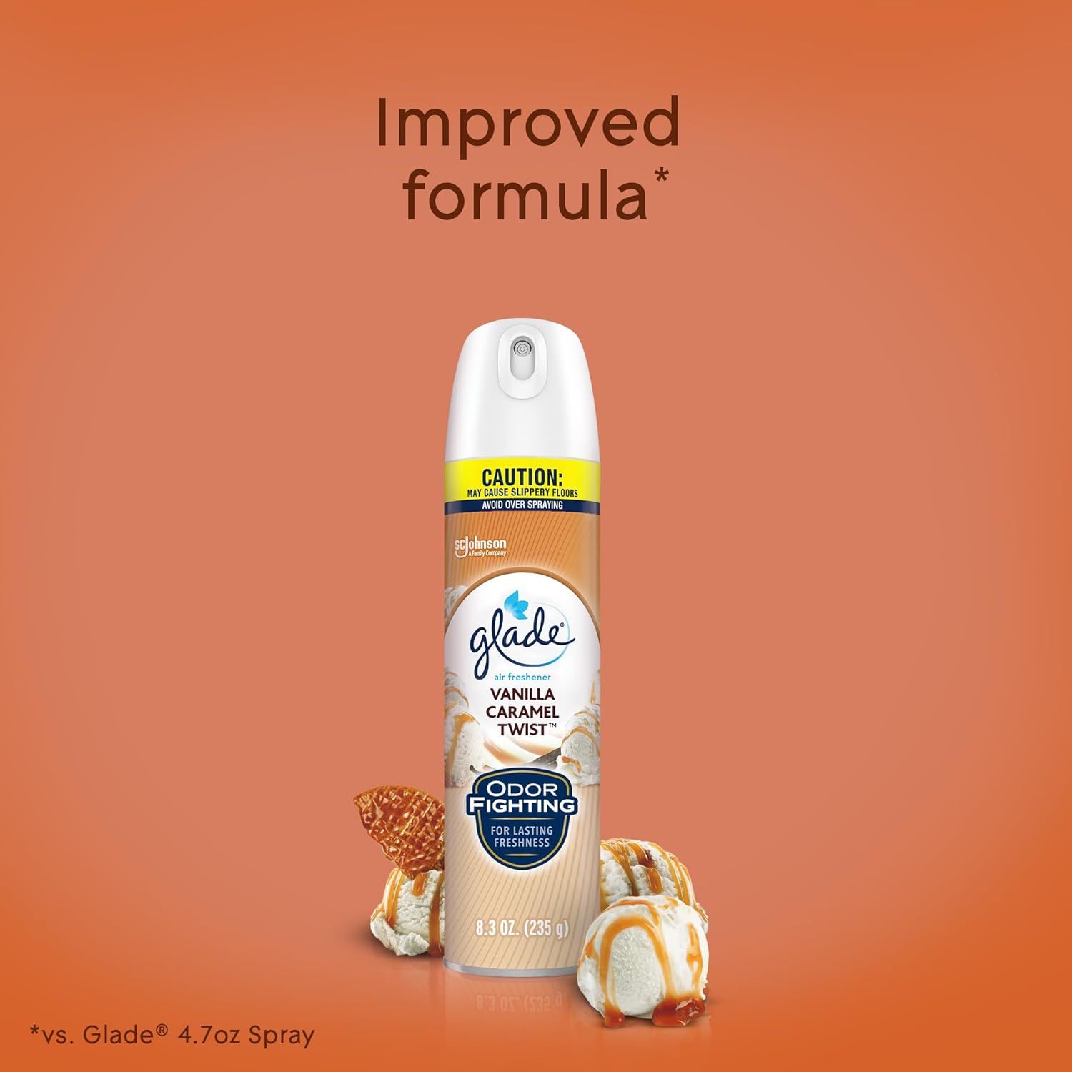 Glade – Ambientador en aerosol para habitación que combate el olor, sabor vainilla y caramelo, 8.3 onzas, 6 unidades