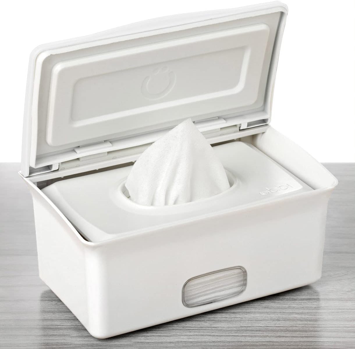 Ubbi Dispensador de toallitas para bebé, estuche de toallitas para bebé, soporte para toallitas para bebés con placa pesada, mantiene las toallitas