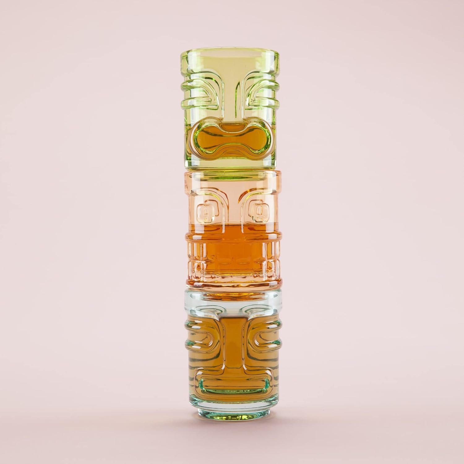 Tiki – Vasos de chupito para cócteles, juego de vasos de chupito apilables tropicales, vidrio de color Tiki, capacidad para 2 onzas, multicolor,