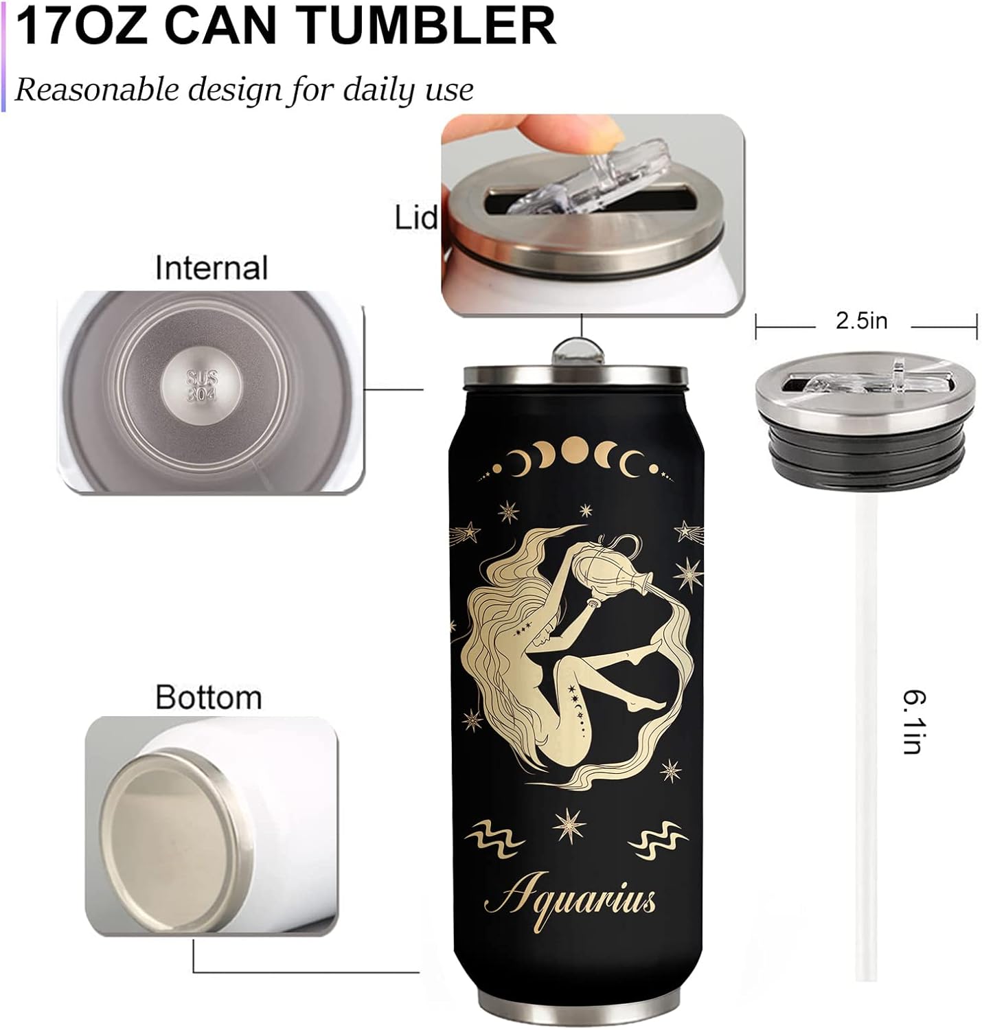 JAWCKGO Aquarius – Vaso de constelación para hombre y mujer, taza de café aislada, taza de viaje, taza de sublimación, vaso de regalo para automóvil