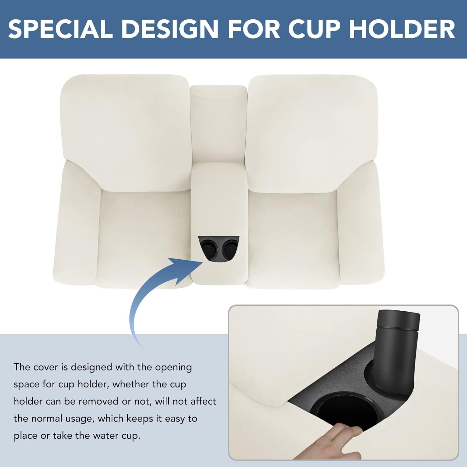 Easy-Going Funda elástica para sofá reclinable con consola central, suave vellón ajustable de 2 asientos con soporte y almacenamiento, protector de