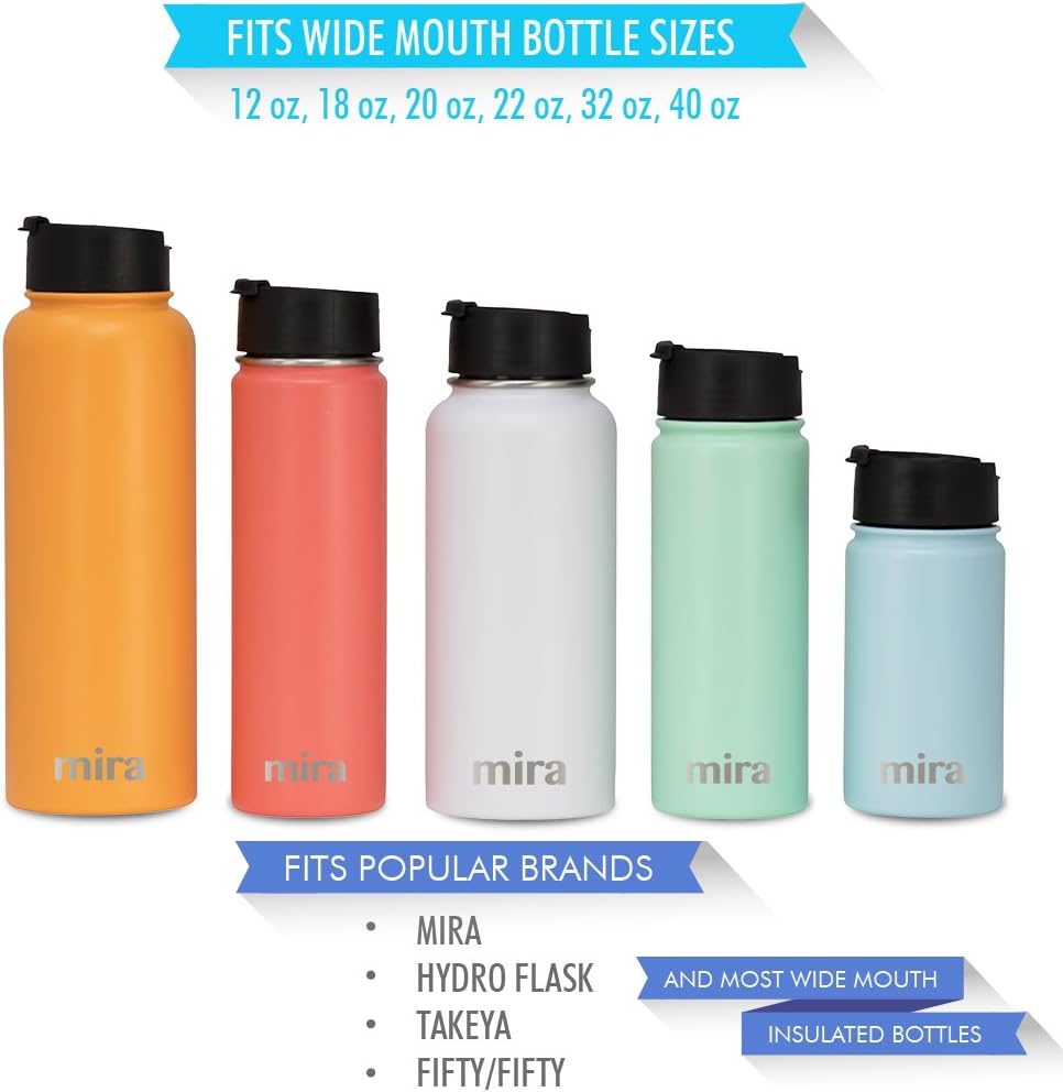 Mira Flip tapa para boca ancha botellas de agua  compatible con múltiples tamaños 12oz, 18oz, 20oz, 22oz, 32oz & 40oz