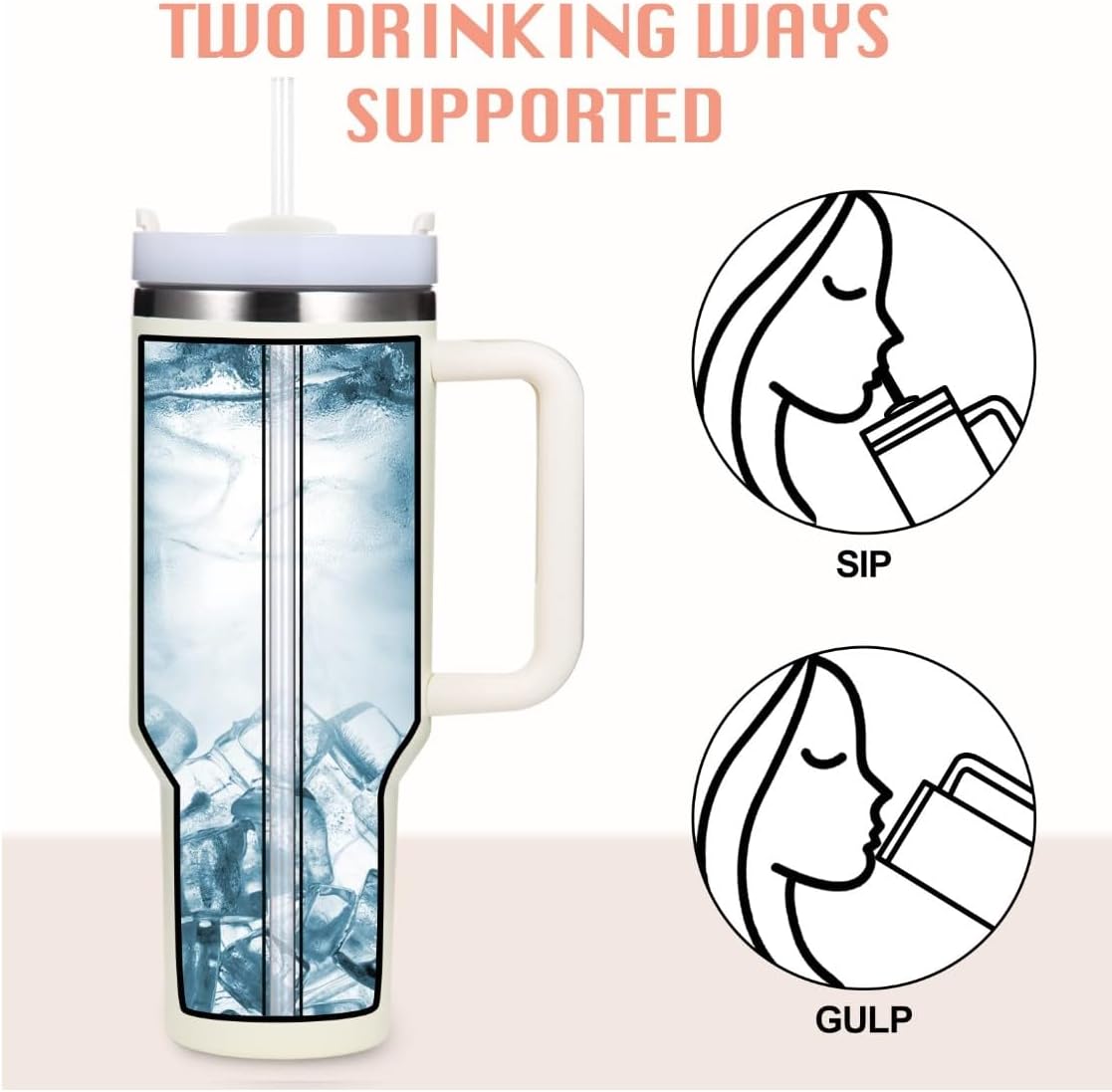 Mi MODERN INFLUENCE 2024 – Vaso térmico de 40 onzas con asa y tapa con popote, vaso de viaje con asa y popote para portavasos de automóvil, vaso