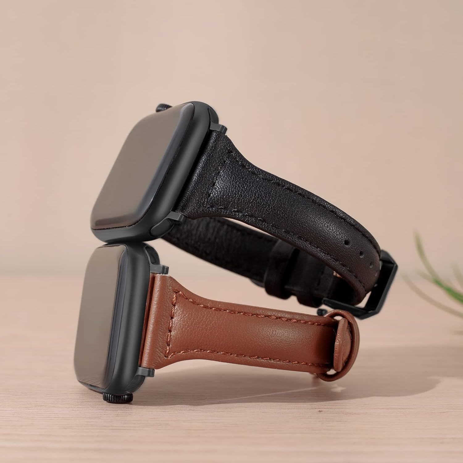 Paquete de 2 correas delgadas de cuero genuino compatibles con Apple Watch Band de 1.496 pulgadas, 1.575 pulgadas, 1.614 pulgadas, 1.654 pulgadas,