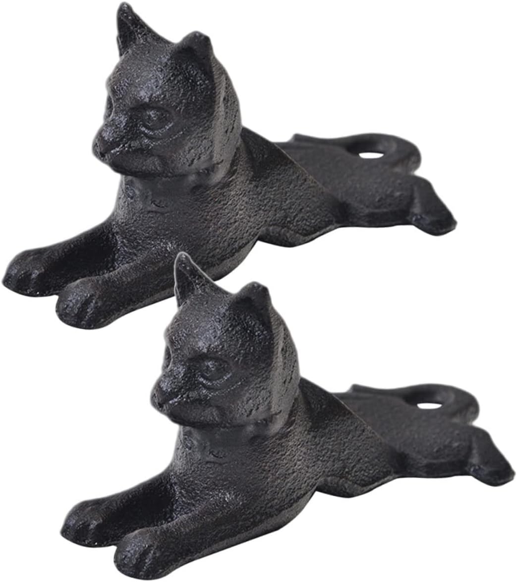 Ciieeo Tope de puerta de gato de hierro fundido, tope de puerta de metal resistente, decoración de escritorio, tapón de puerta de hierro fundido,