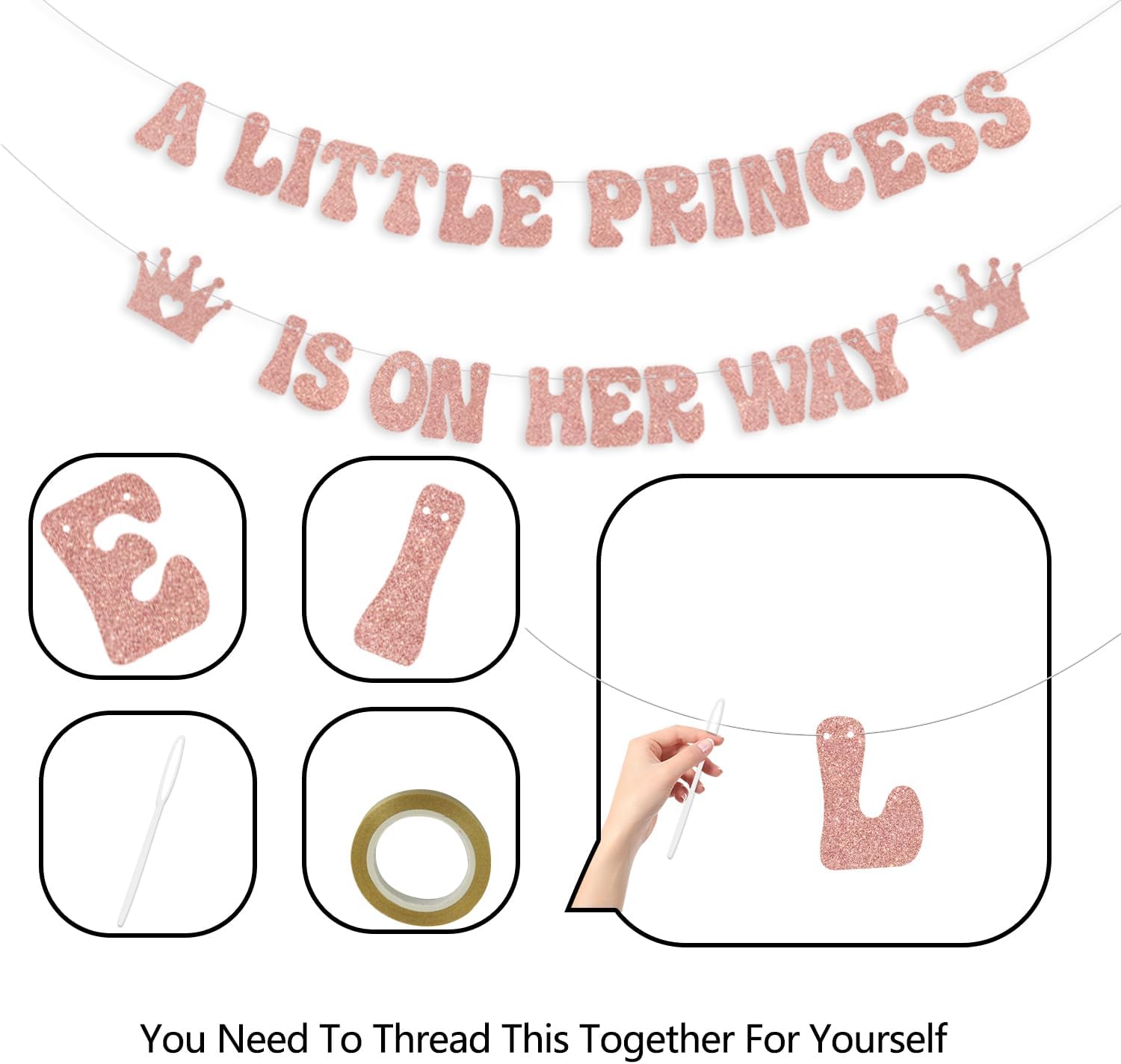 Cartel con texto en inglés “A Little Princess is on her Way”, decoraciones de princesa para baby shower, corona de revelación de género, suministros