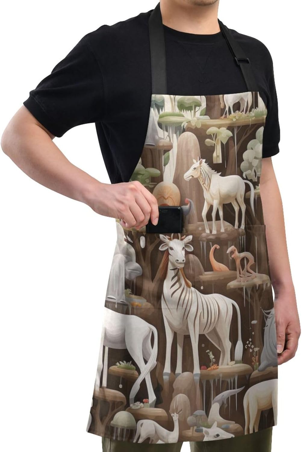 RPLIFE Delantal de cocina con imágenes de animales para mujer, delantal de hombre con bolsillos, delantal impermeable, delantal para mujer