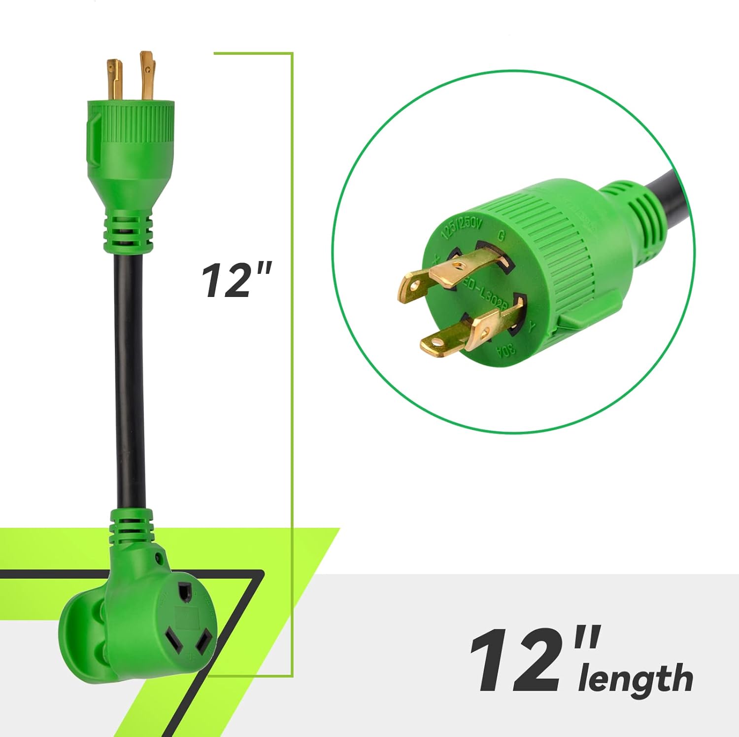 RVMATE Cable adaptador de generador RV de 4 clavijas de 12 pulgadas, 30 amperios a 30 amperios, certificado ETL, STW 104, enchufe macho L14-30P a