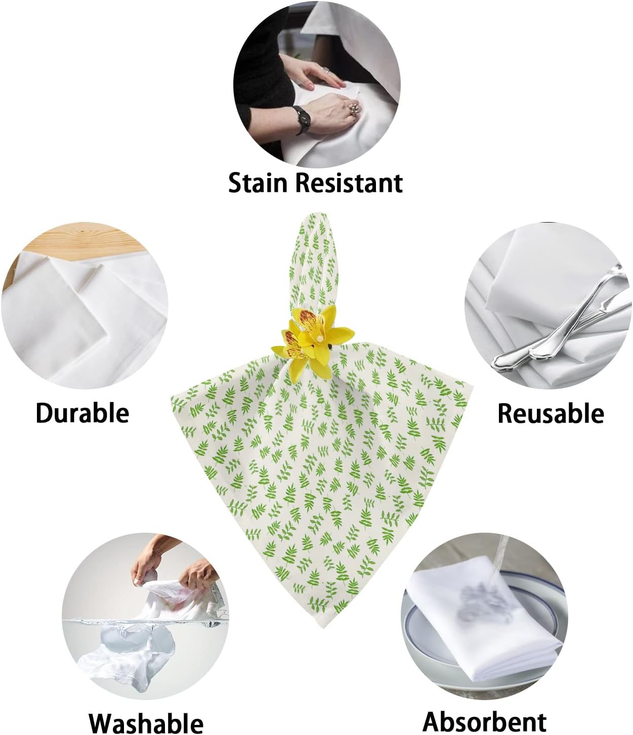 Paquete de 6 servilletas de tela para decoración de mesa, flores verdes de granja de 20 x 20 pulgadas, de algodón, absorbentes, reutilizables, para