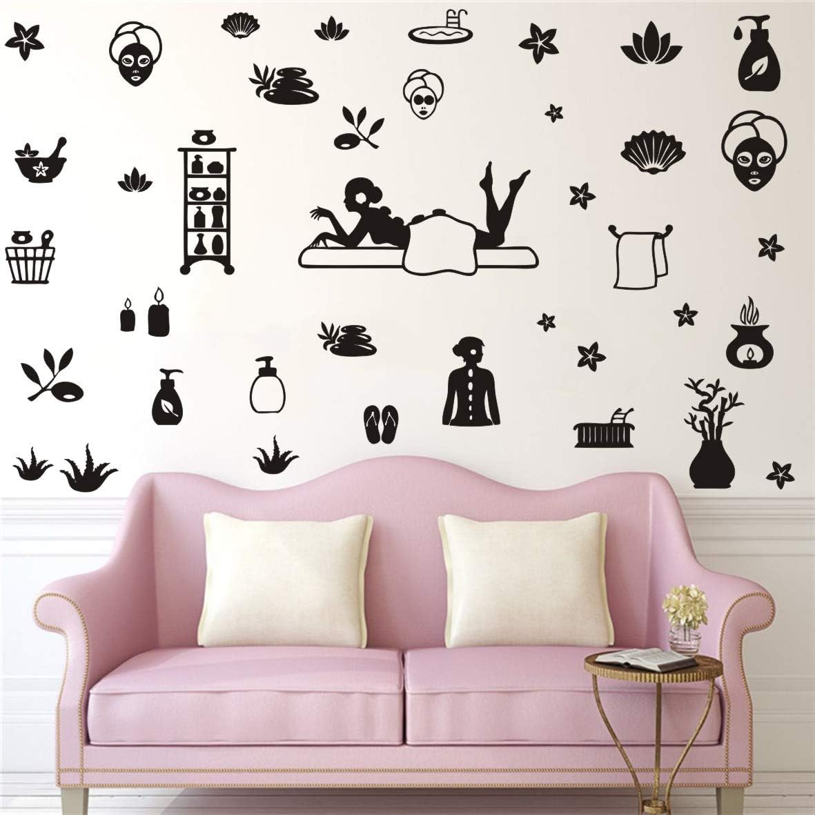 DIY 60 unidsset arte masaje yoga vinilo pared adhesivo de pared sala de yoga spa decoración de pared calcomanías de pared de salón de masaje terapia