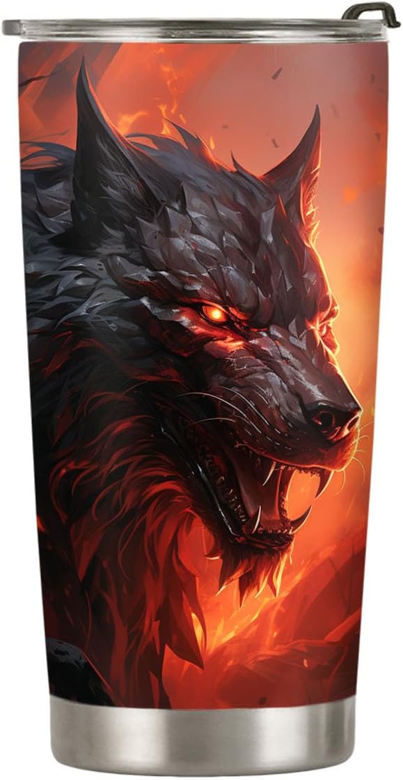 Vaso de Halloween de 20 onzas, regalos de lobo para amantes del lobo, hombre lobo malvado, taza de vaso de lobo demonio, taza de viaje aislada con