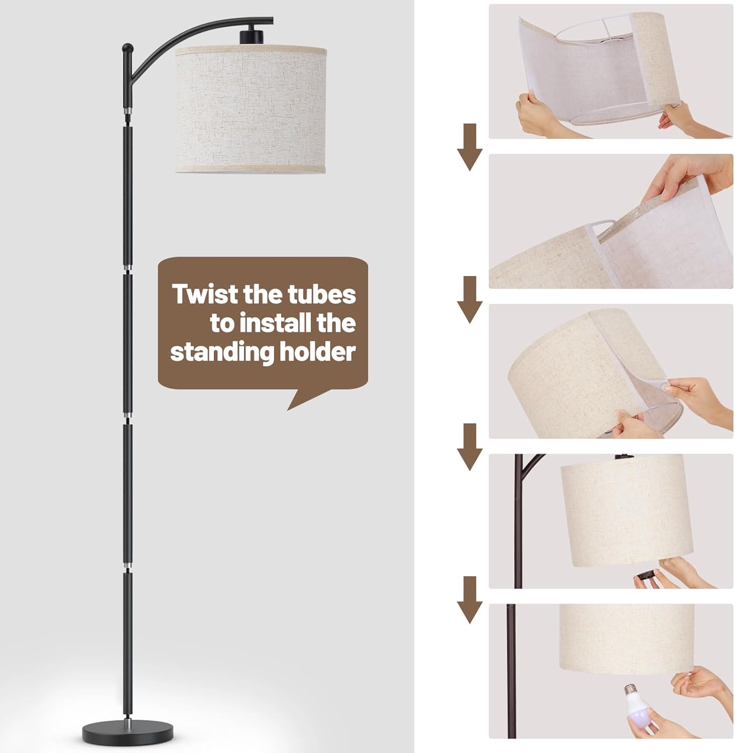 SANGFOR Lámpara de pie para sala de estar con 3 temperaturas de color, lámpara de pie LED para dormitorio, lámpara de pie bohemia para oficina,