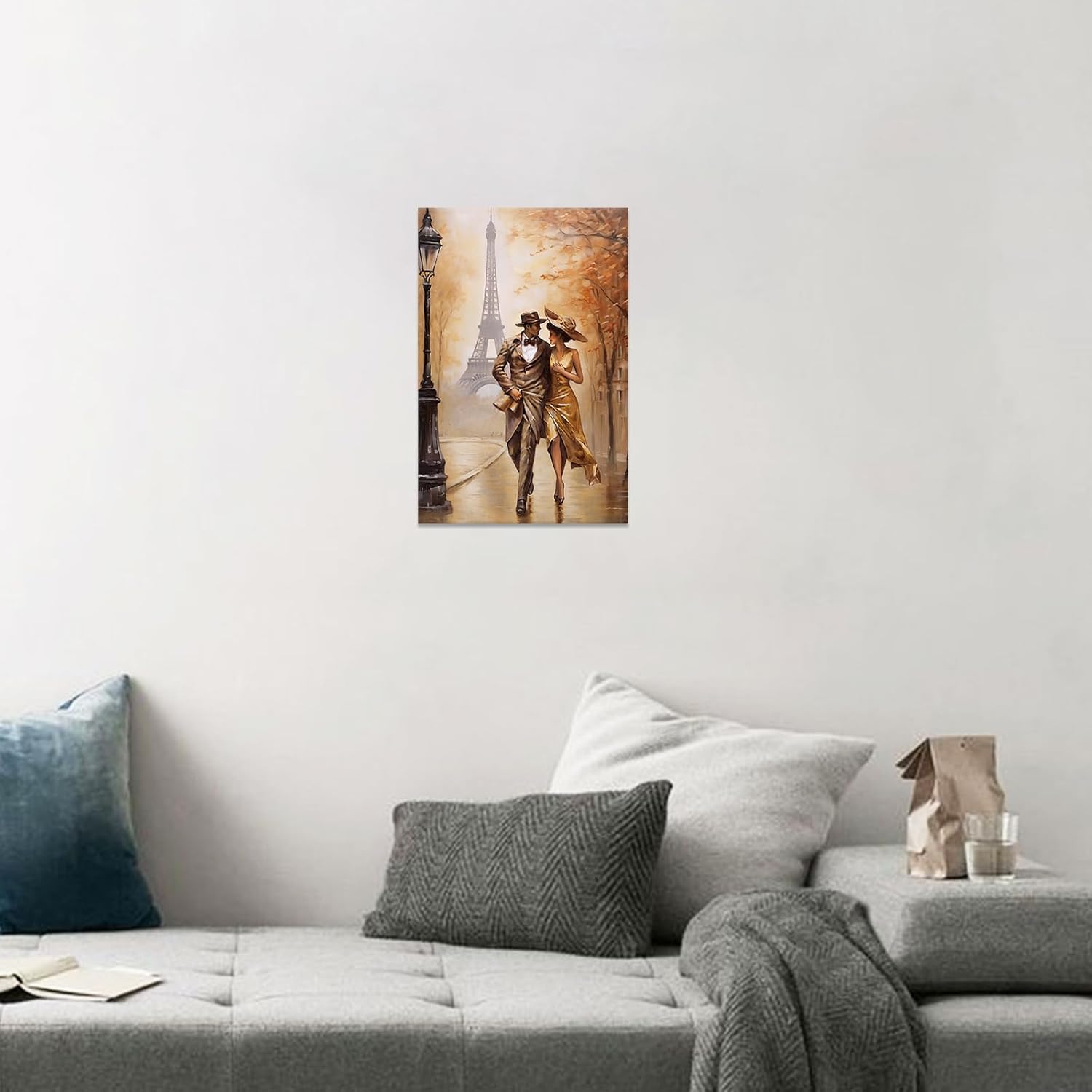 Arte de pared de París, arte en lienzo de la Torre Eiffel con decoración, pintura abstracta de oro para amantes de la calle, obra de arte romántica