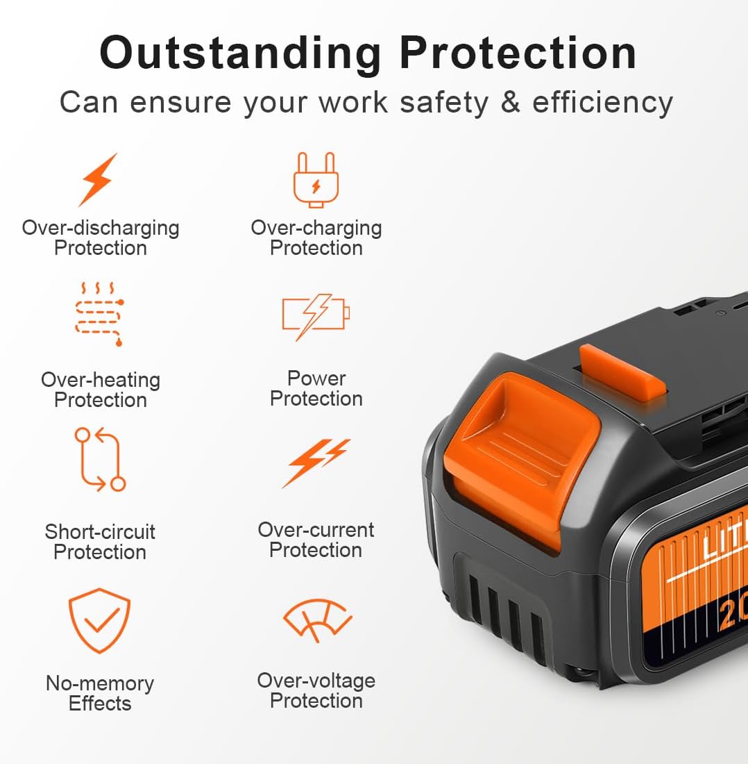 Amityke Repuesto actualizado para batería Dewalt de 20 V 6000 mAh, 4 unidades compatibles con baterías Dewalt de 20 V DCB205 DCB206 DCB204 DCB200