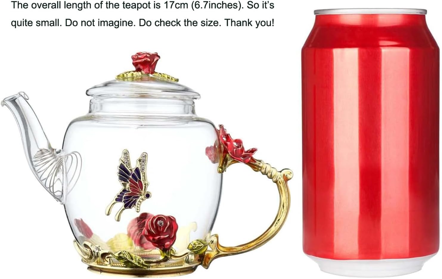 Tetera creativa de cristal de flores para té de Kung Fu, buen regalo para hermana, mamá, abuela, profesores (rosa roja)