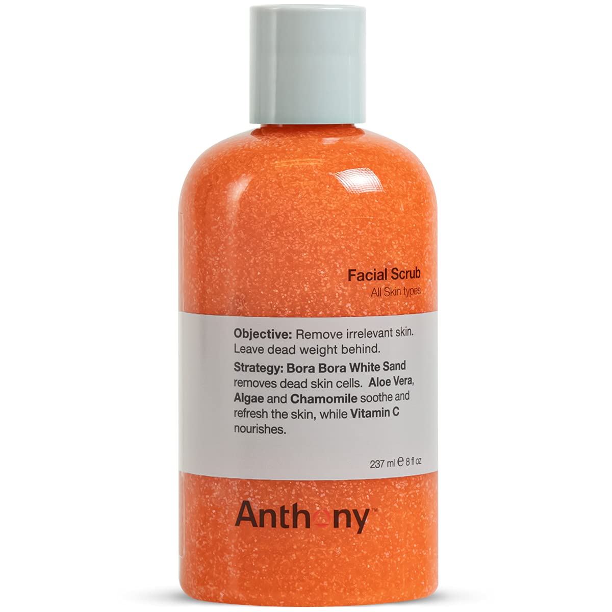 Anthony Exfoliante facial para hombre con vitamina C, aloe, manzanilla y algas para limpieza profunda y desintoxicación, 8 onzas líquidas