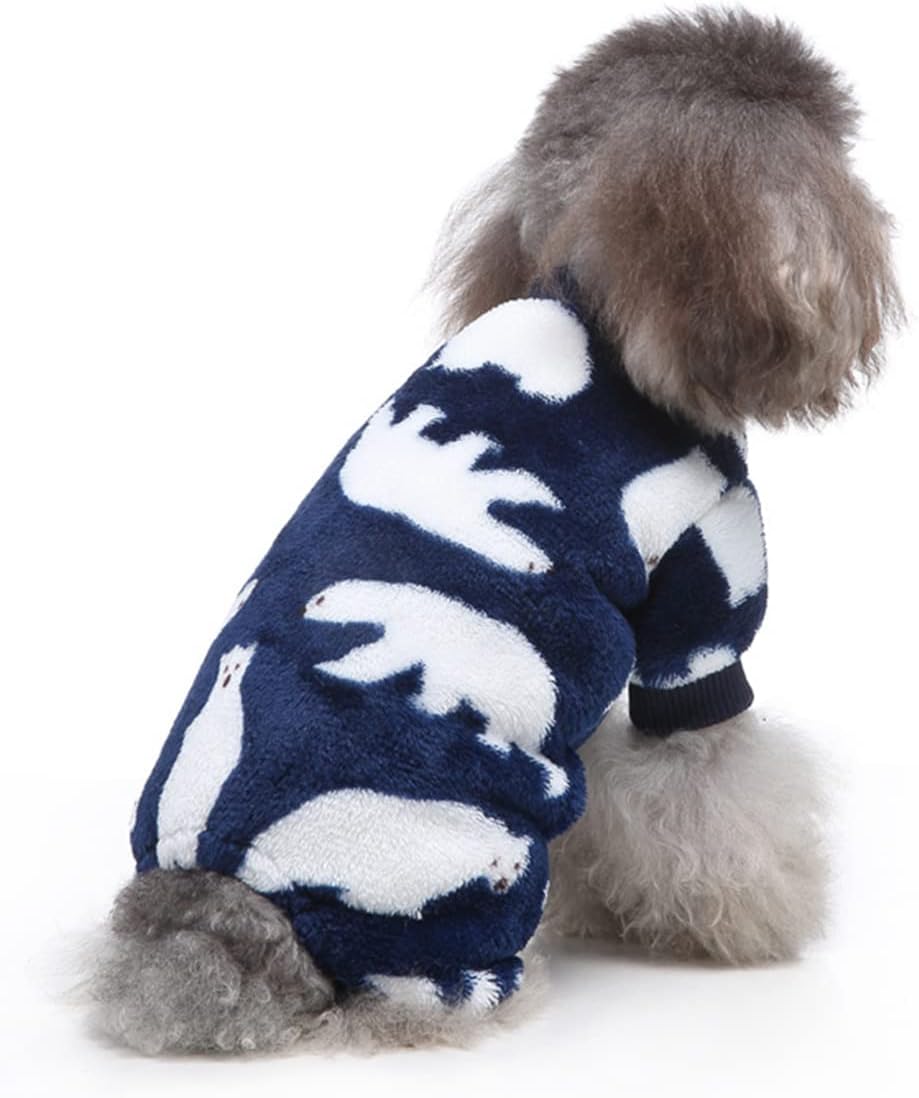 XIAOYU Pijama de invierno cálido para perro, overol de 4 patas para perro con bonito patrón de oso polar para perros pequeños, gatos, Halloween,