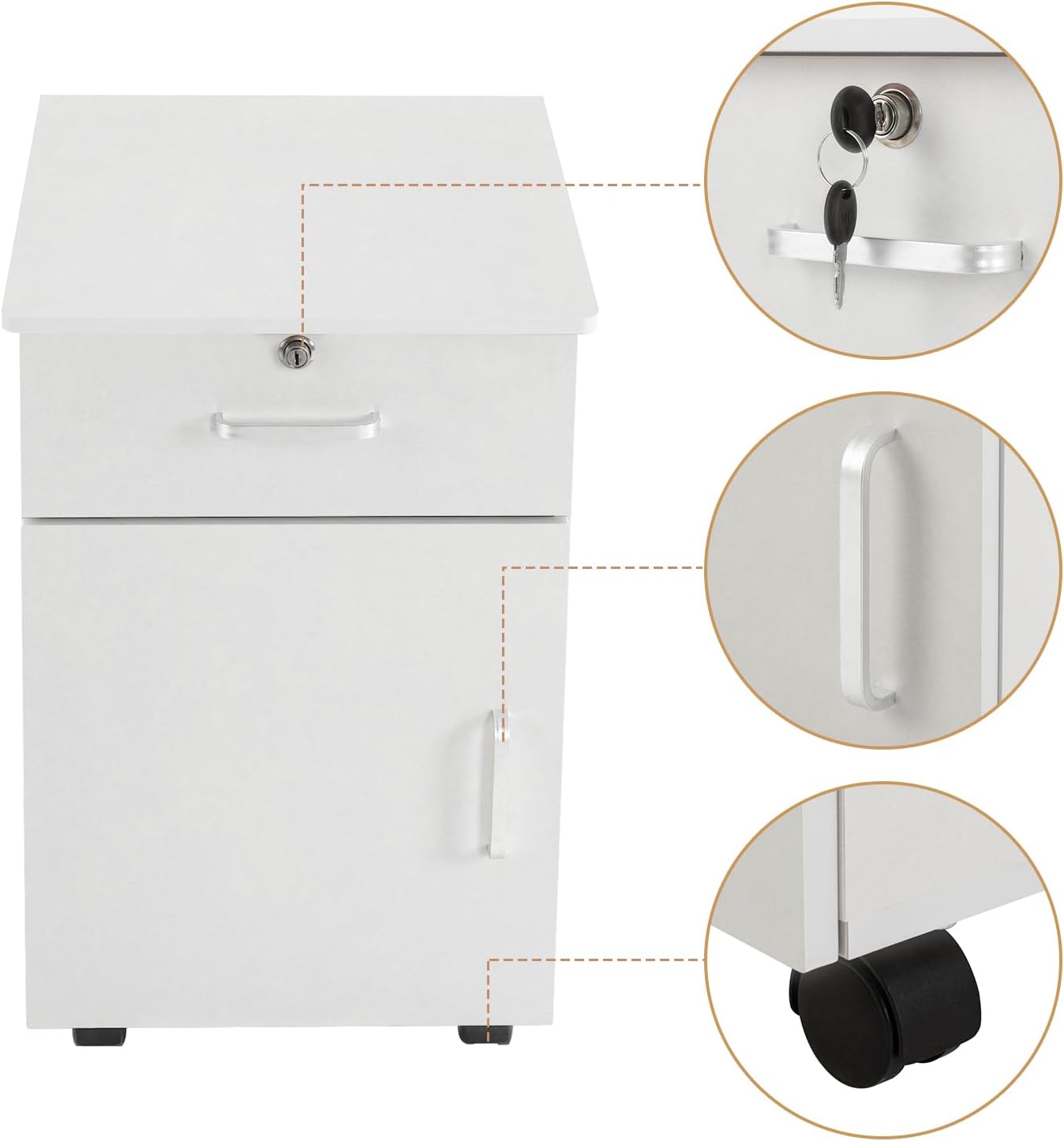 Fetcoi Archivador móvil vertical portátil con estantes de almacenamiento, gabinete móvil debajo del escritorio, cajones de oficina con cerradura y