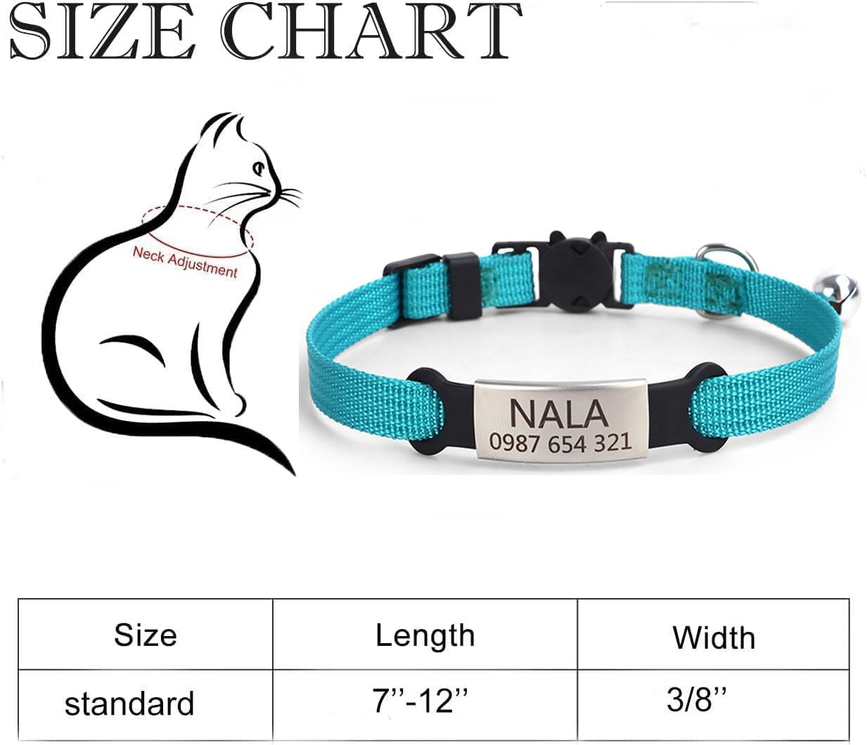 Pimaodog Collares de gato personalizados, nombre personalizado y número de teléfono, collares de seguridad para gatitos con campana para gatos niños