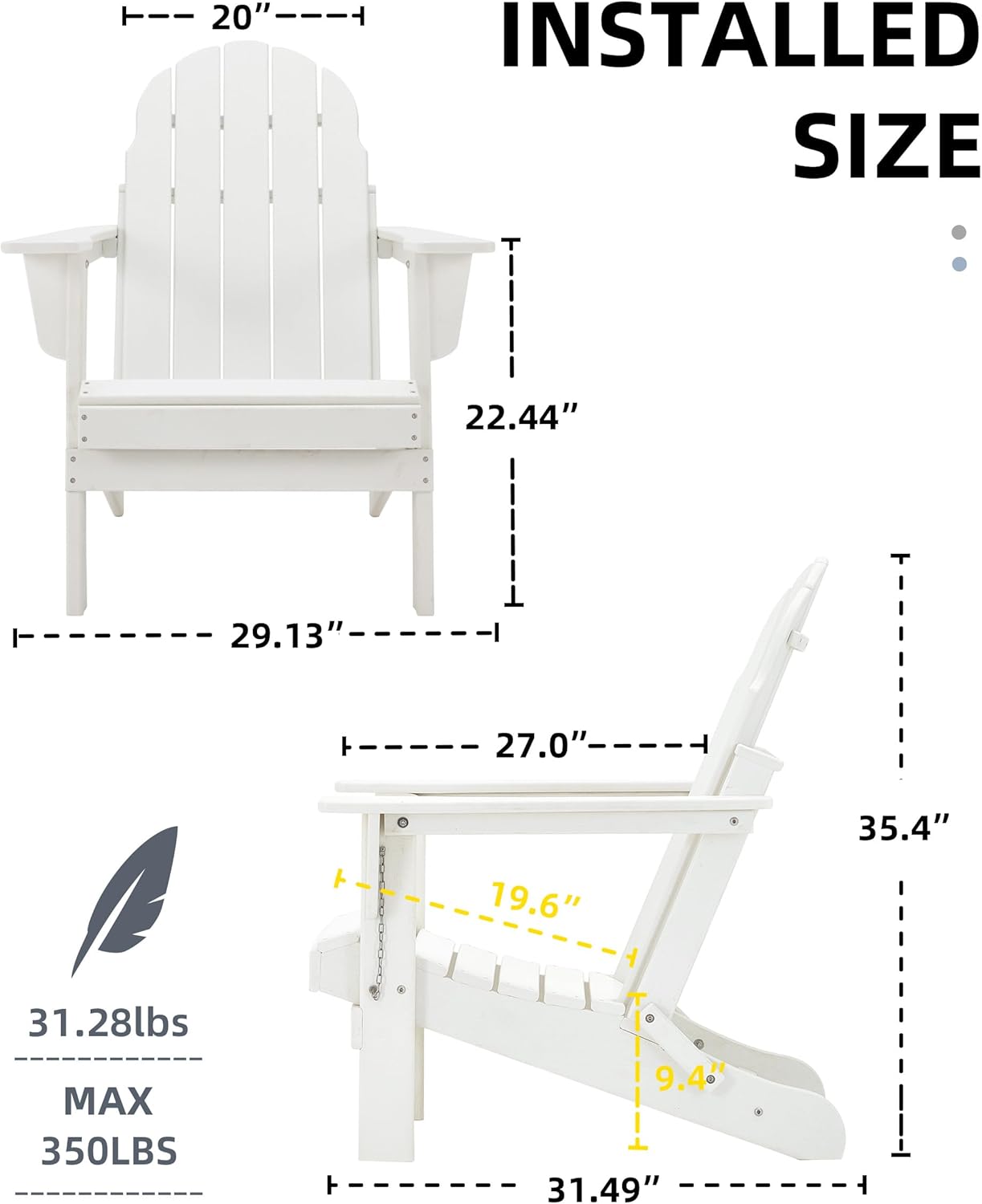 Restcozi Adirondack – Silla Adirondack de HDPE para todo tipo de clima, silla para hoguera (plegable, color blanco)