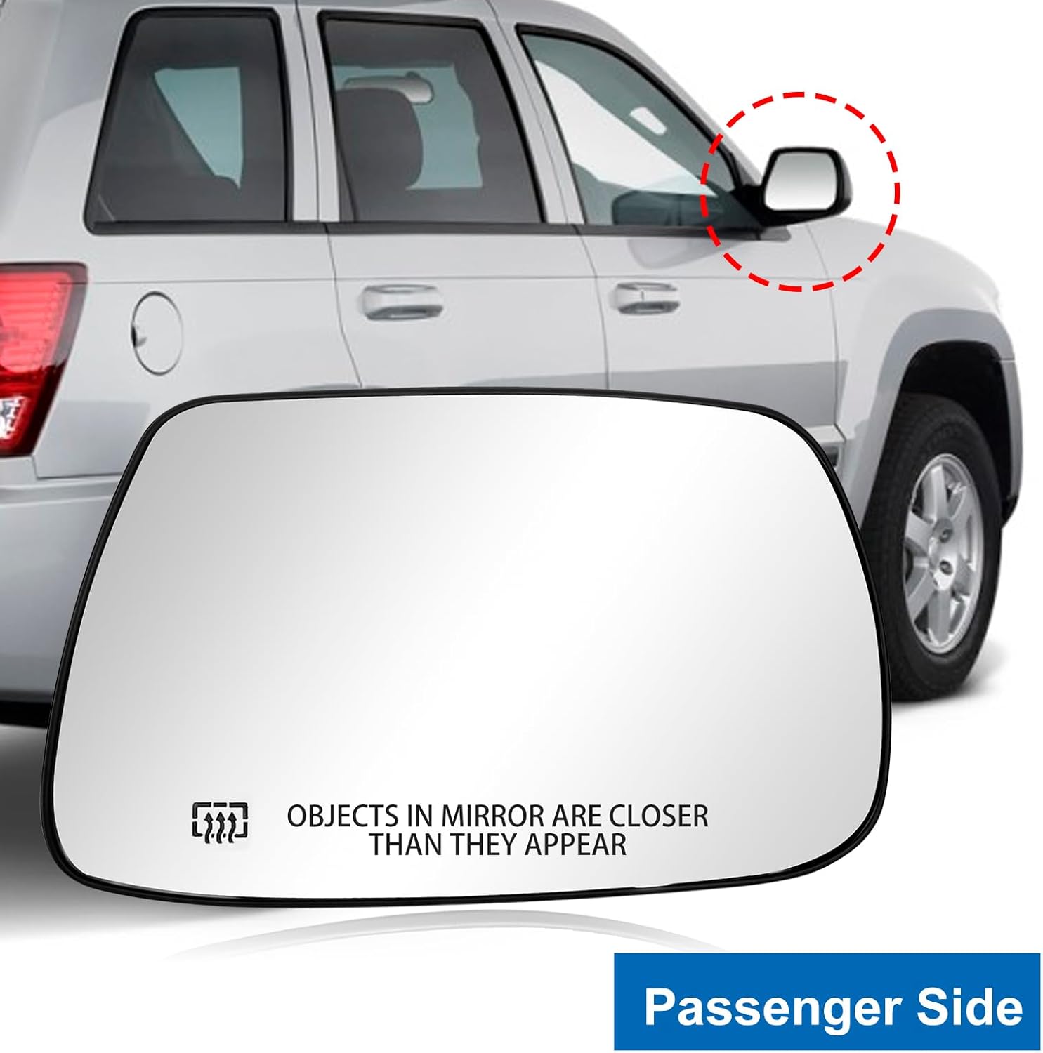 Espejo calefactable de repuesto para Jeep Grand Cherokee 2005 2006 2007 2008 2009 2010, espejo lateral con soporte trasero (derecha)