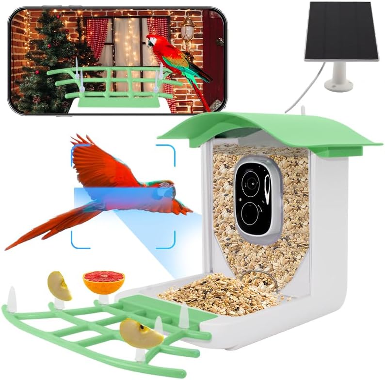 NIBOLIJI – Comedero inteligente para pájaros con cámara 1080HD, casas de pájaros para exteriores con panel solar, captura automática videos de aves
