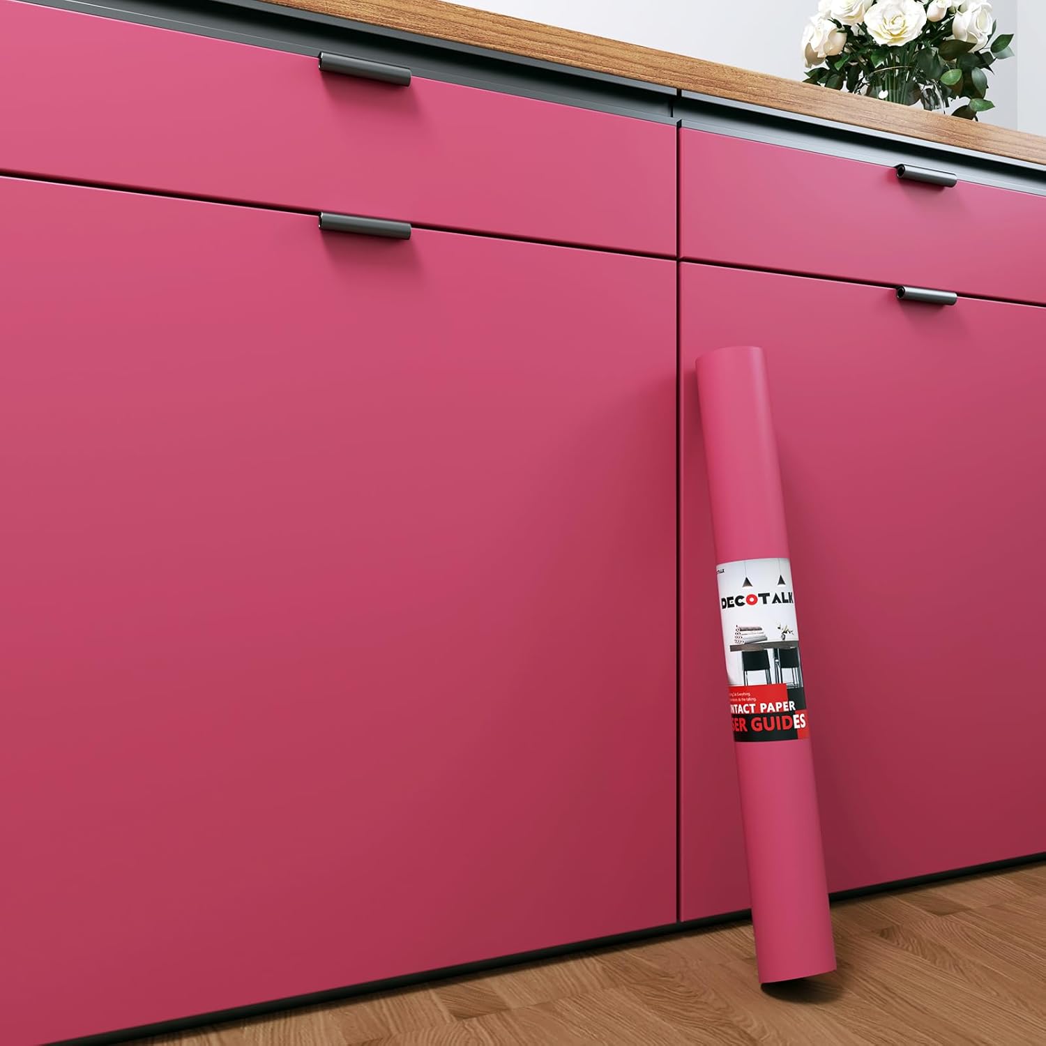 Decotalk Papel tapiz rosa intenso de 200 x 30 pulgadas, para pegar y despegar, papel tapiz rosa para habitación de niñas, papel adhesivo rosa