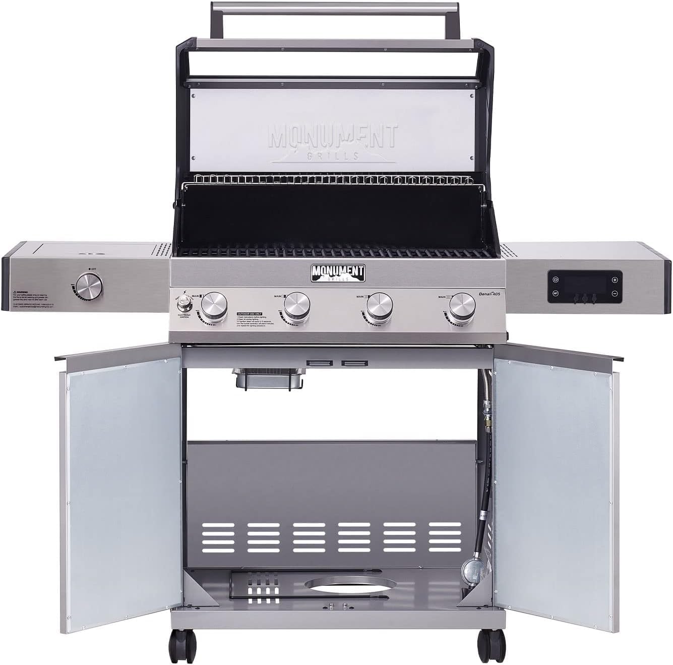 Monument Grills Denali D405 – Parrilla de barbacoa inteligente de gas propano líquido de 4 quemadores de acero inoxidable con placa de cocción (2
